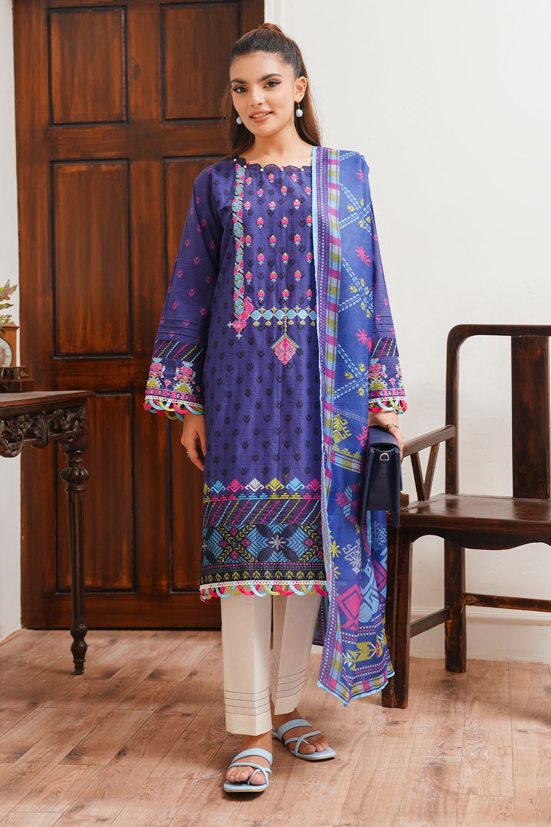 Zellbury | Unstitched 2 Piece Cambric | Embroidered Shirt Dupatta - 0108 - House Of Zarish