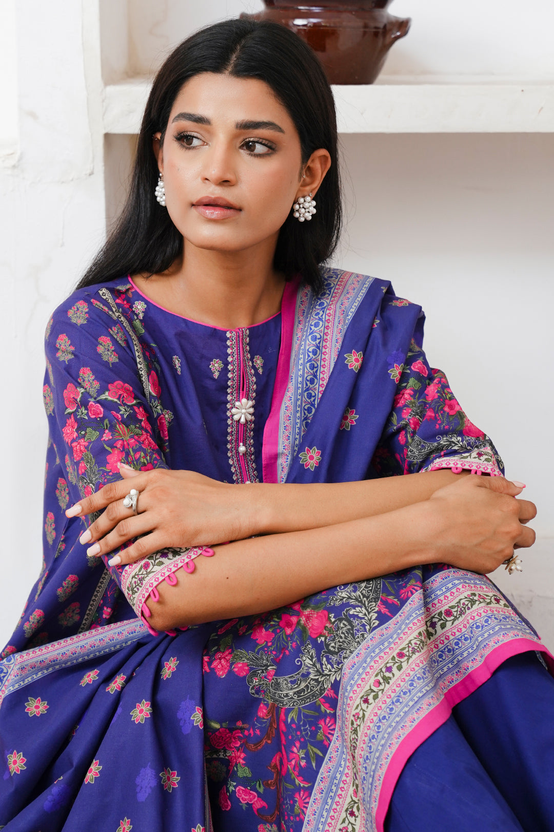 Zellbury | Unstitched 2 Piece Cambric | Embroidered Shirt Dupatta - 0110 - House Of Zarish