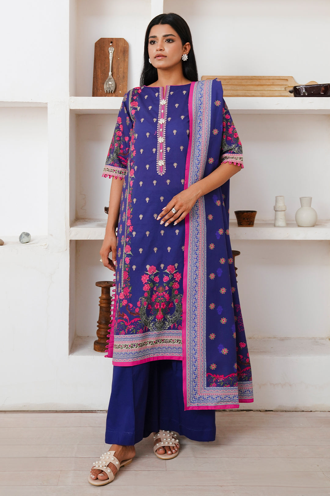 Zellbury | Unstitched 2 Piece Cambric | Embroidered Shirt Dupatta - 0110 - House Of Zarish
