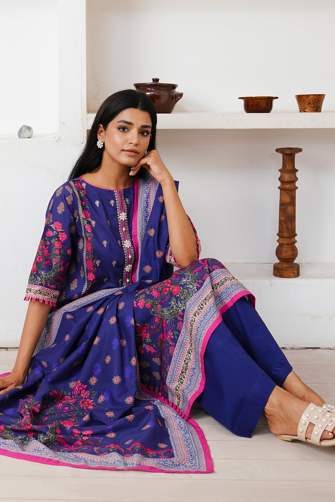 Zellbury | Unstitched 2 Piece Cambric | Embroidered Shirt Dupatta - 0110 - House Of Zarish