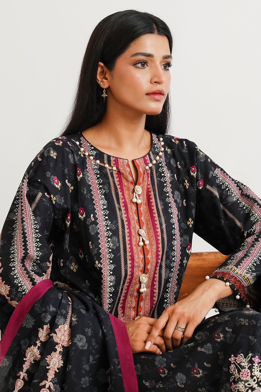 Zellbury | Unstitched 3 Piece Cambric | Embroidered Shirt Shalwar Dupatta - 0063 - Libasekhas