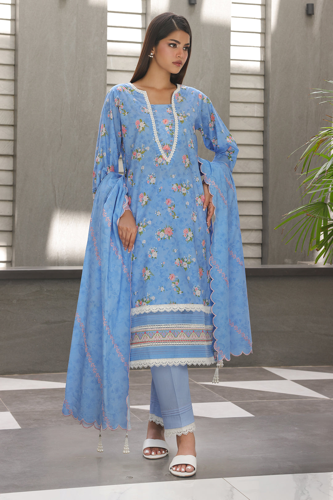 Zellbury | Unstitched 3 Piece Cambric | Embroidered Shirt Shalwar Dupatta - 0068 - House Of Zarish