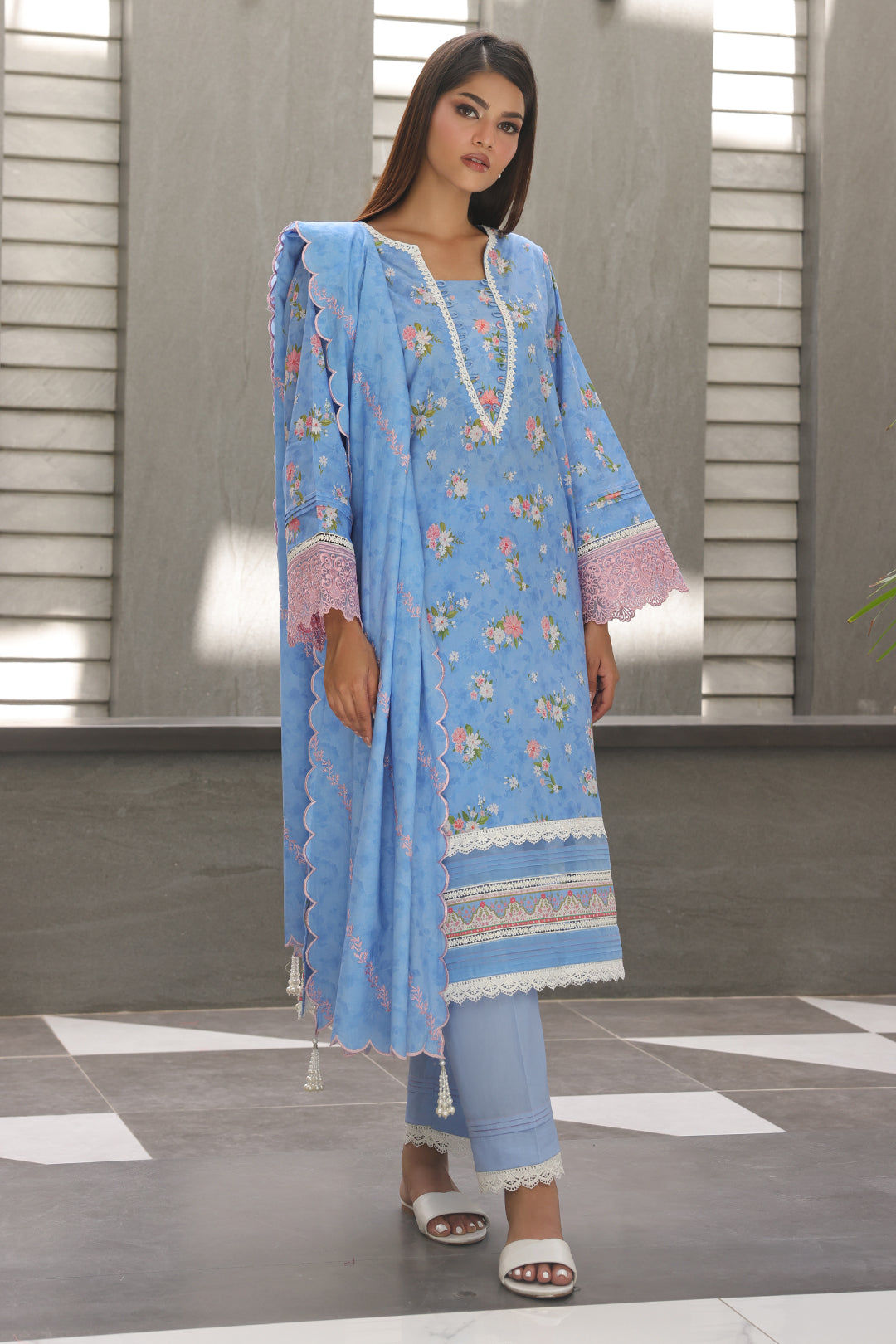 Zellbury | Unstitched 3 Piece Cambric | Embroidered Shirt Shalwar Dupatta - 0068 - House Of Zarish