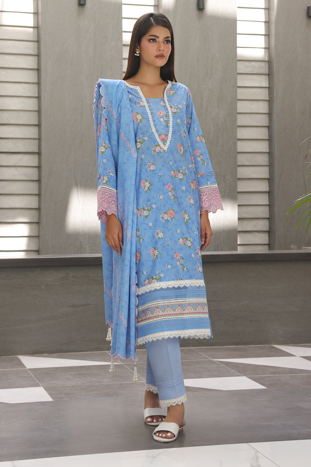 Zellbury | Unstitched 3 Piece Cambric | Embroidered Shirt Shalwar Dupatta - 0068 - House Of Zarish