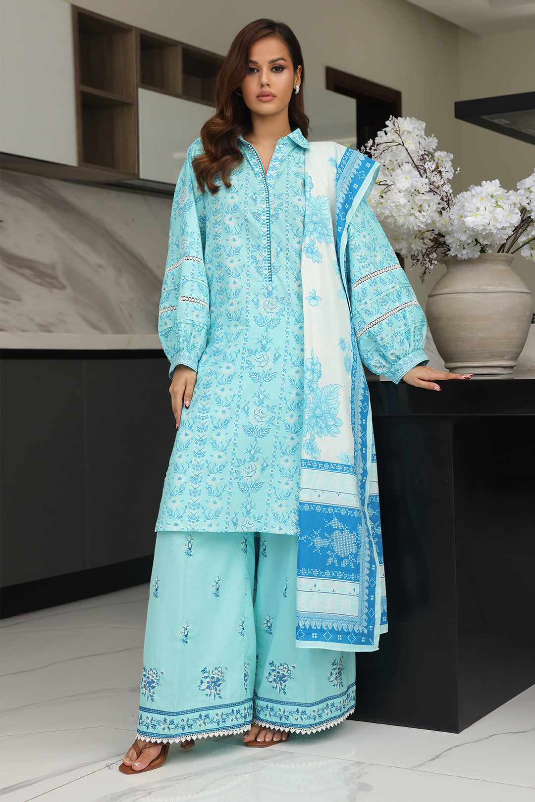 Zellbury | Unstitched 3 Piece Cambric | Embroidered Shirt Shalwar Dupatta - 0070 - House Of Zarish