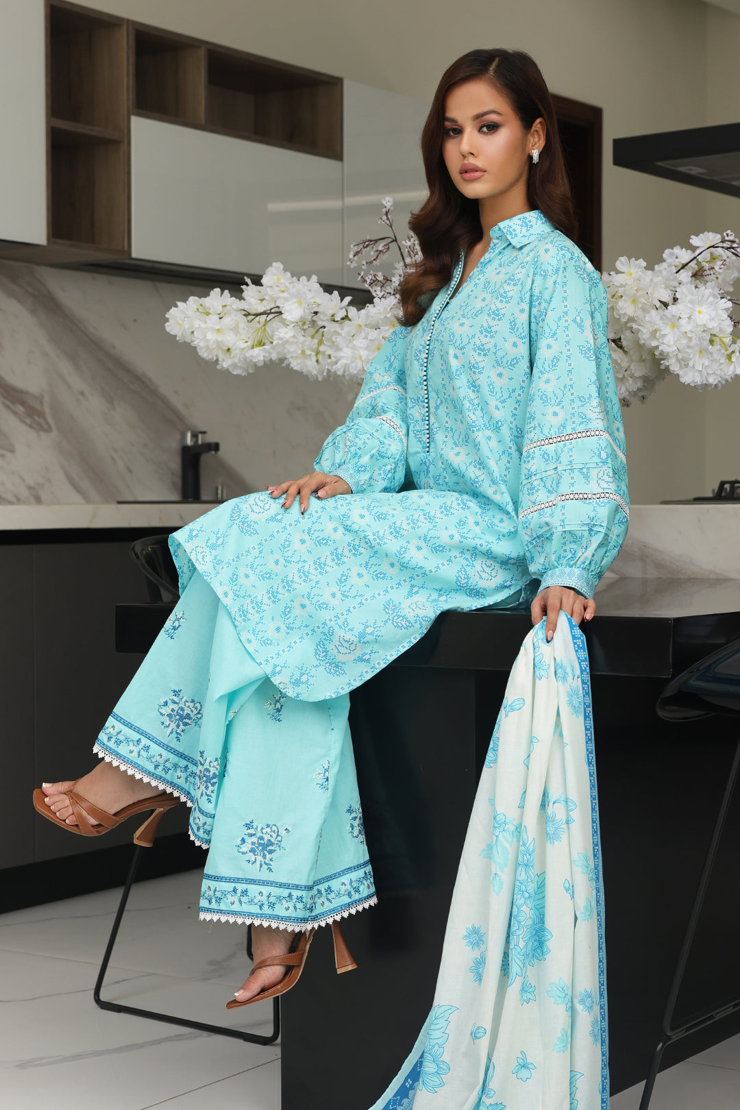 Zellbury | Unstitched 3 Piece Cambric | Embroidered Shirt Shalwar Dupatta - 0070 - House Of Zarish