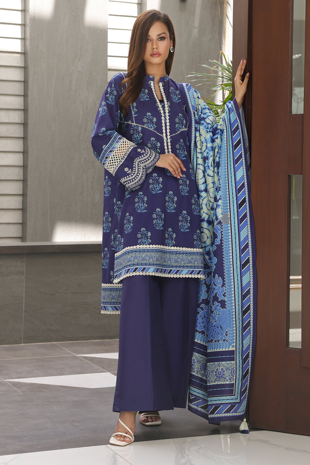 Zellbury | Unstitched 3 Piece Cambric | Embroidered Shirt Shalwar Dupatta - 0072 - House Of Zarish