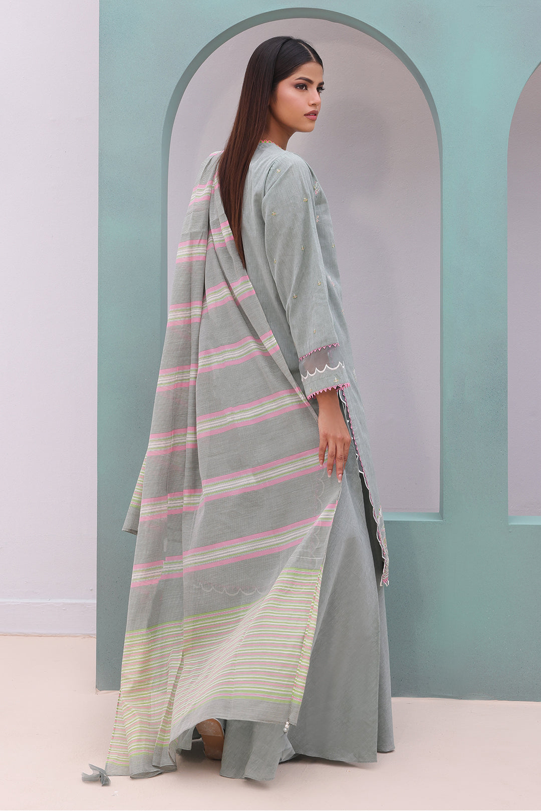 Zellbury | Unstitched 3 Piece Chambray | Embroidered Shirt Shalwar Dupatta - 0075 - House Of Zarish