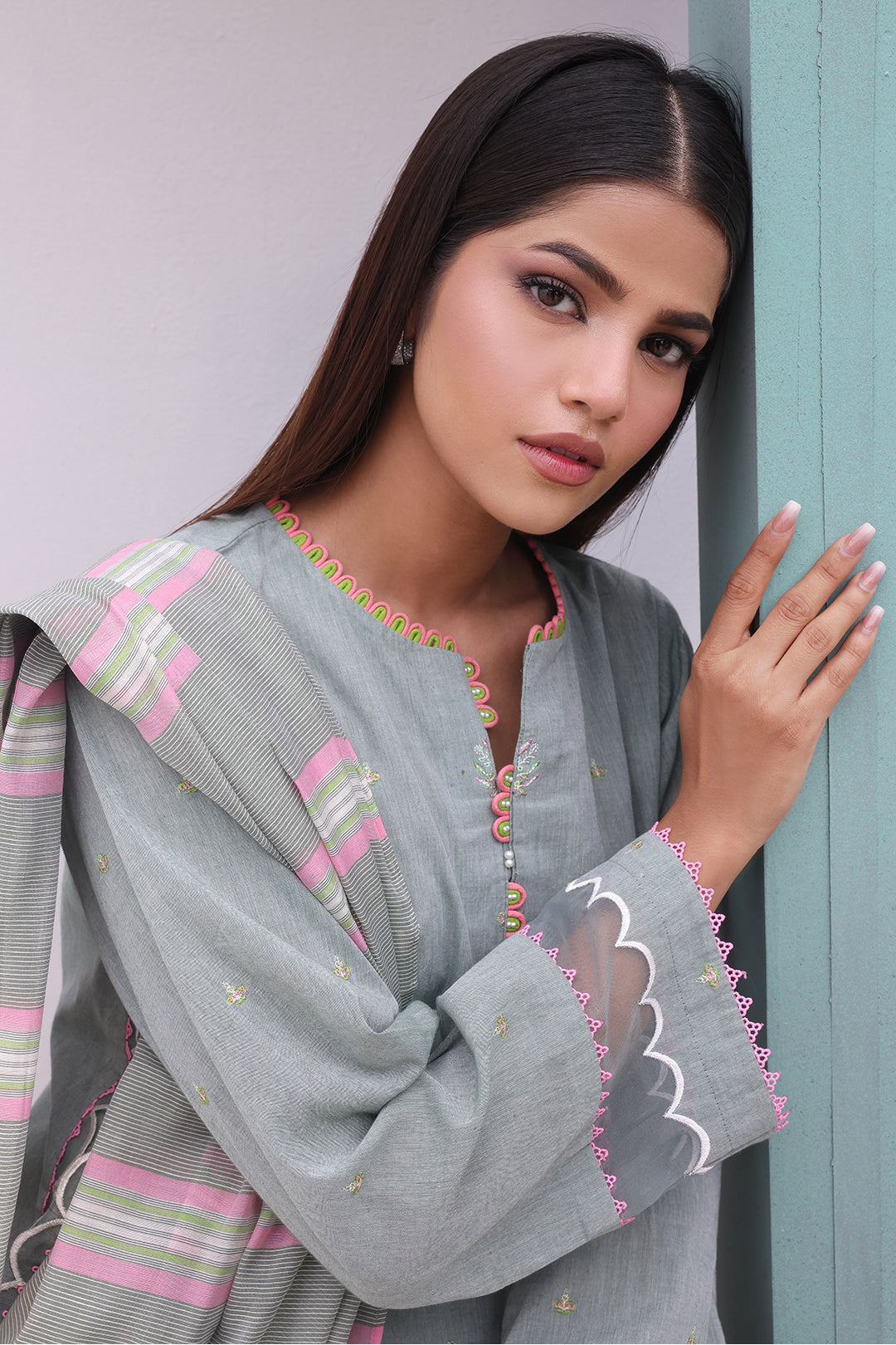 Zellbury | Unstitched 3 Piece Chambray | Embroidered Shirt Shalwar Dupatta - 0075 - Libasekhas
