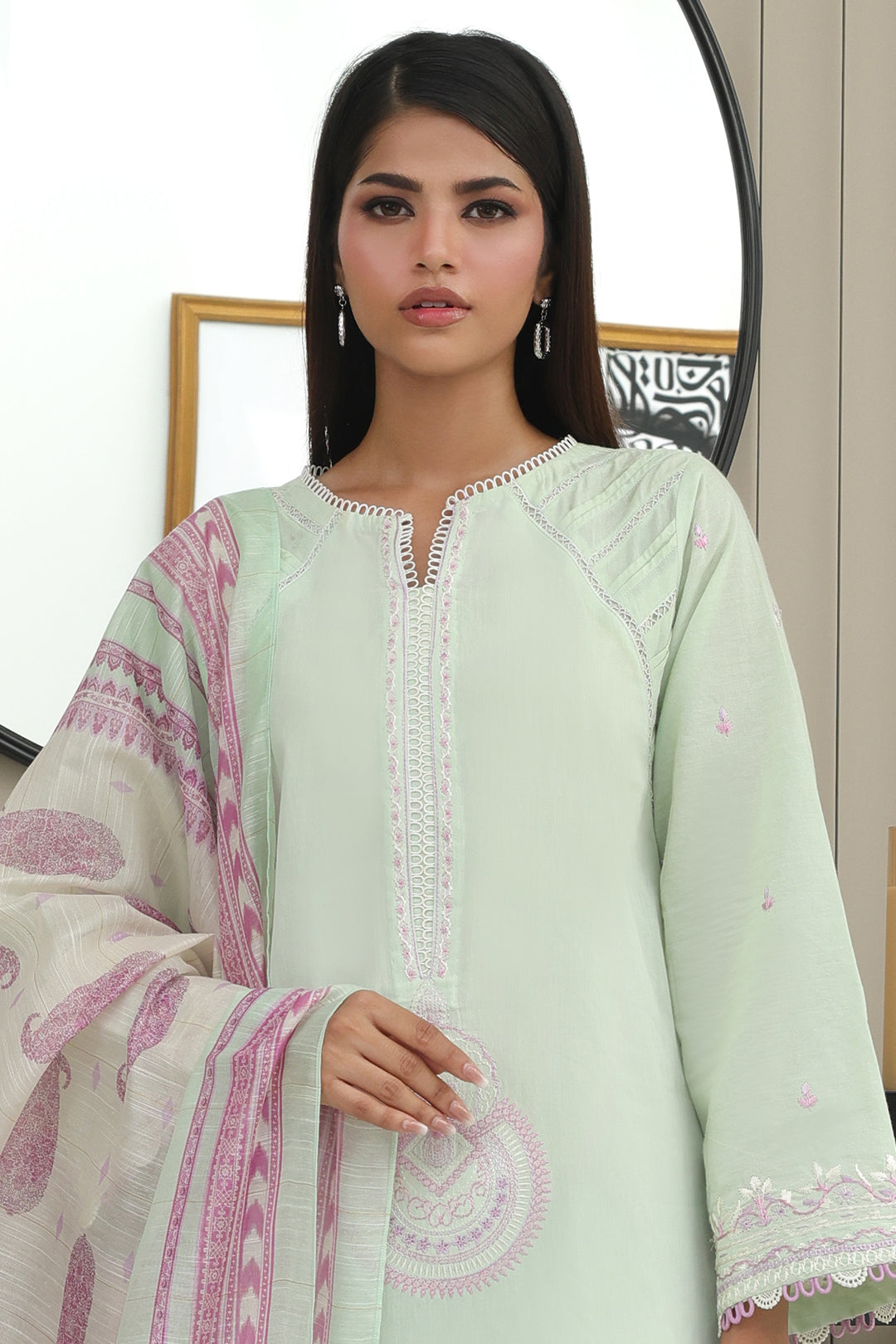 Zellbury | Unstitched 3 Piece Chambray | Embroidered Shirt Shalwar Dupatta - 0077 - House Of Zarish