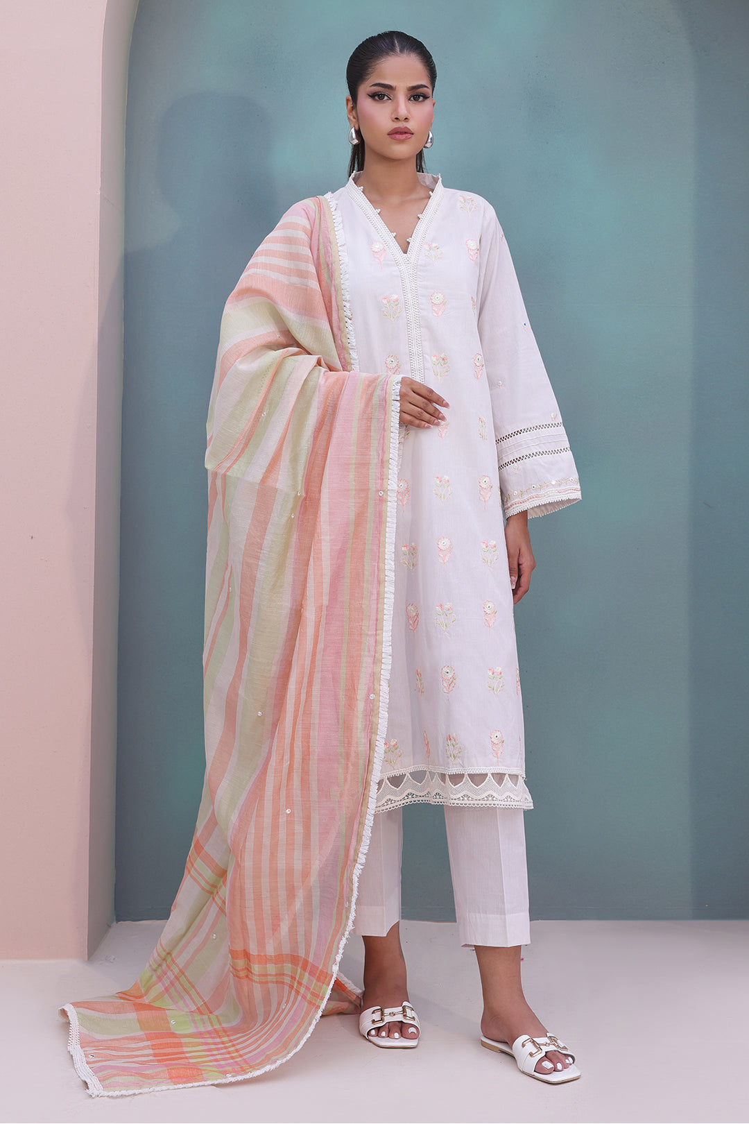 Zellbury | Unstitched 3 Piece Chambray | Embroidered Shirt Shalwar Dupatta - 0078 - House Of Zarish
