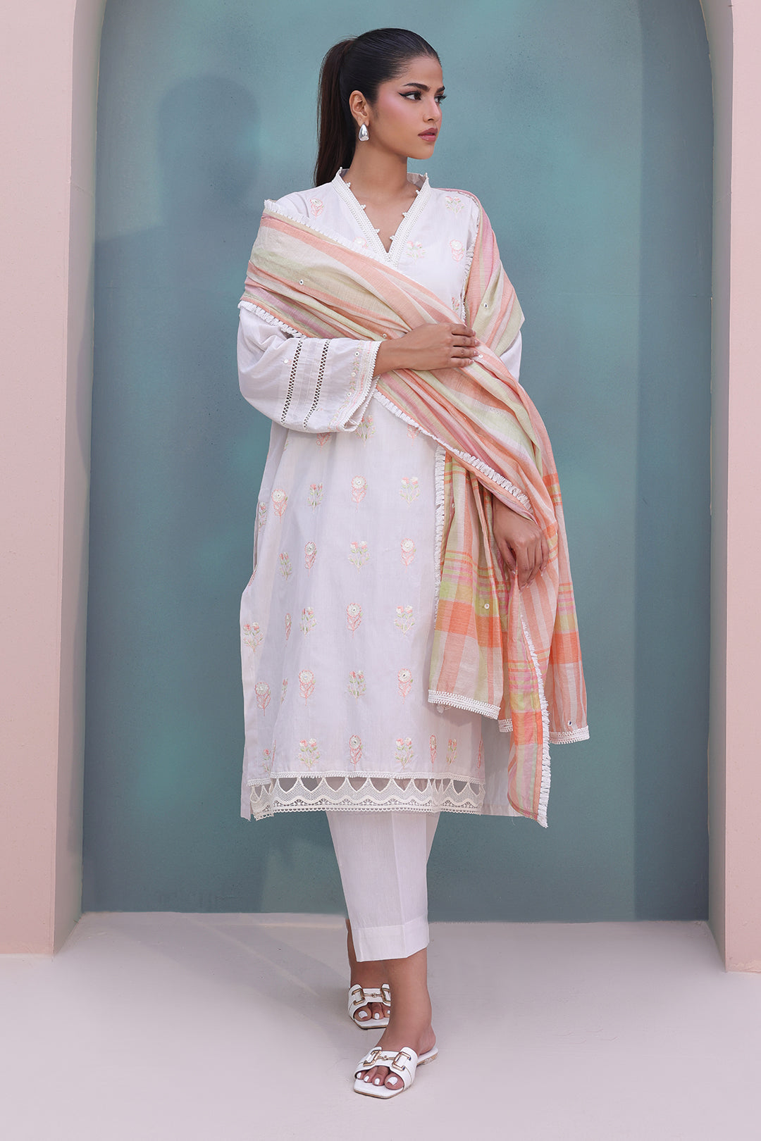 Zellbury | Unstitched 3 Piece Chambray | Embroidered Shirt Shalwar Dupatta - 0078 - House Of Zarish
