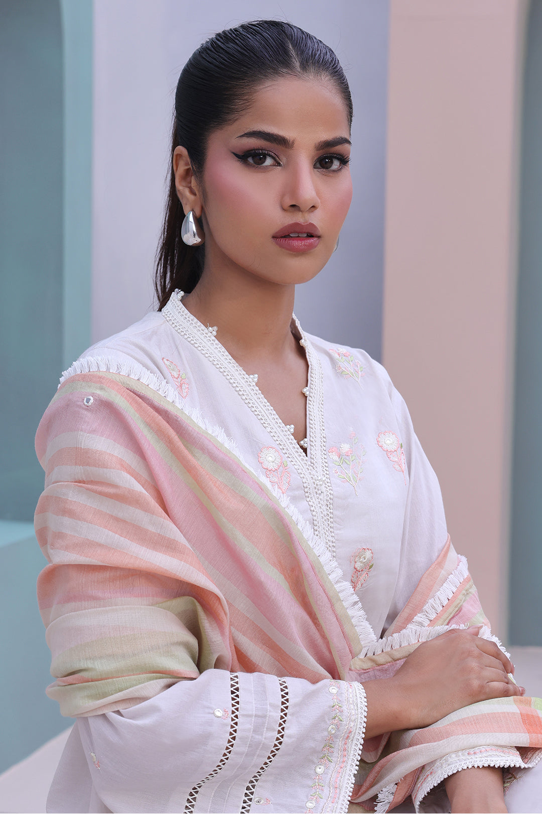 Zellbury | Unstitched 3 Piece Chambray | Embroidered Shirt Shalwar Dupatta - 0078 - House Of Zarish