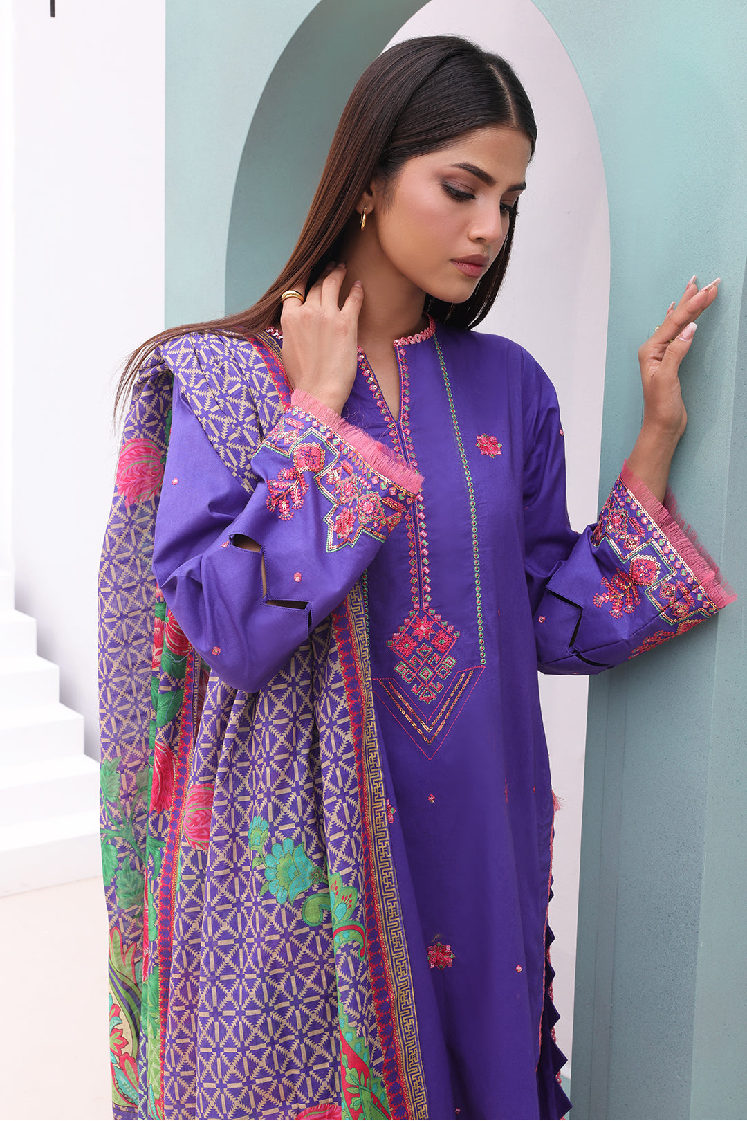 Zellbury | Unstitched 3 Piece Cambric | Embroidered Shirt Shalwar Dupatta - 0082 - House Of Zarish