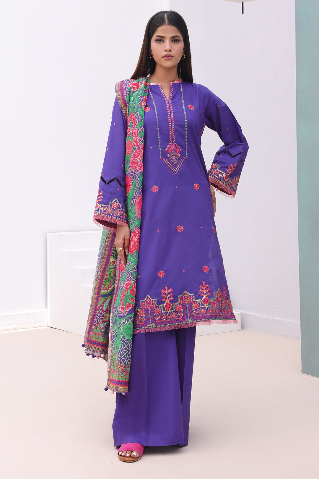 Zellbury | Unstitched 3 Piece Cambric | Embroidered Shirt Shalwar Dupatta - 0082 - House Of Zarish