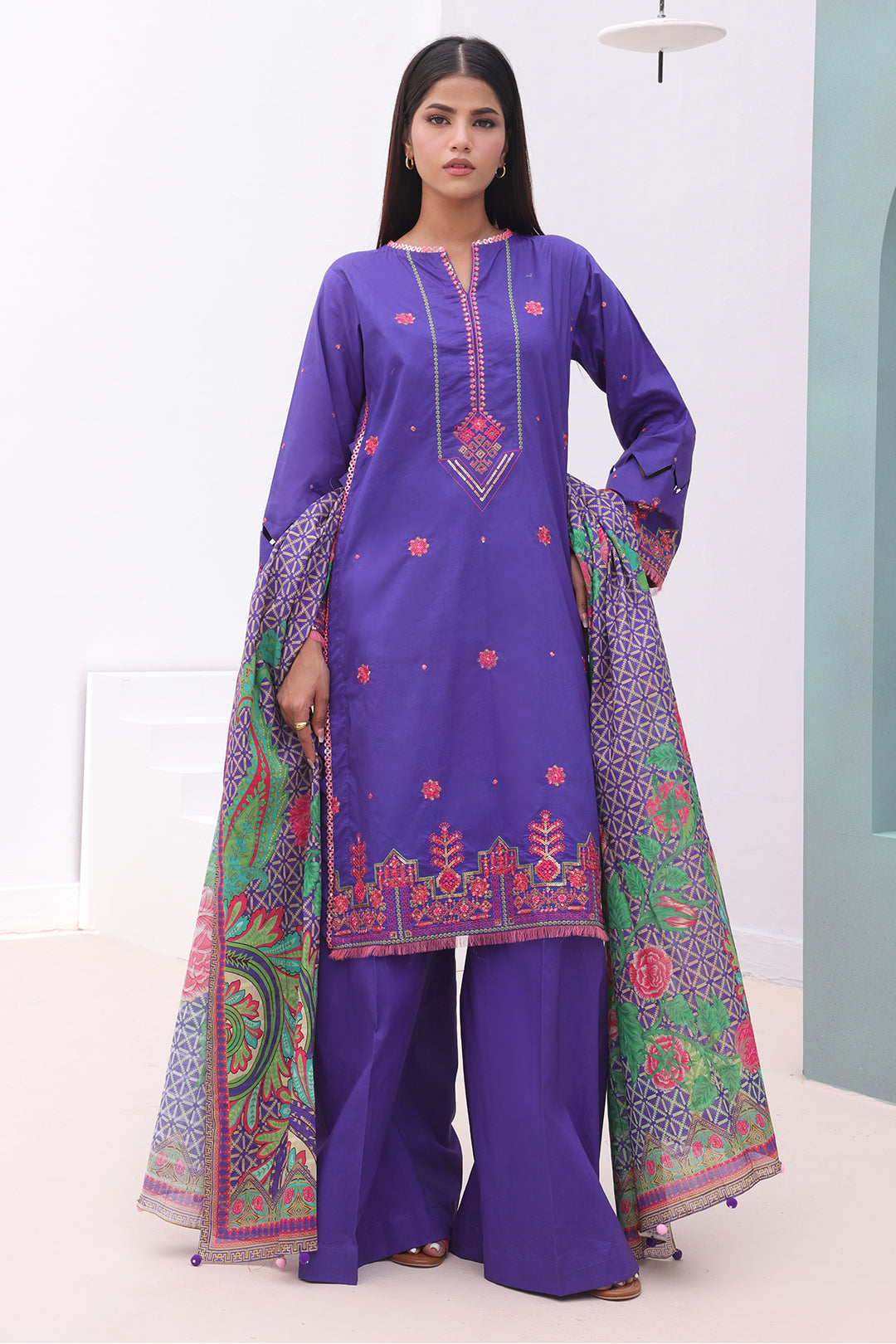 Zellbury | Unstitched 3 Piece Cambric | Embroidered Shirt Shalwar Dupatta - 0082 - House Of Zarish