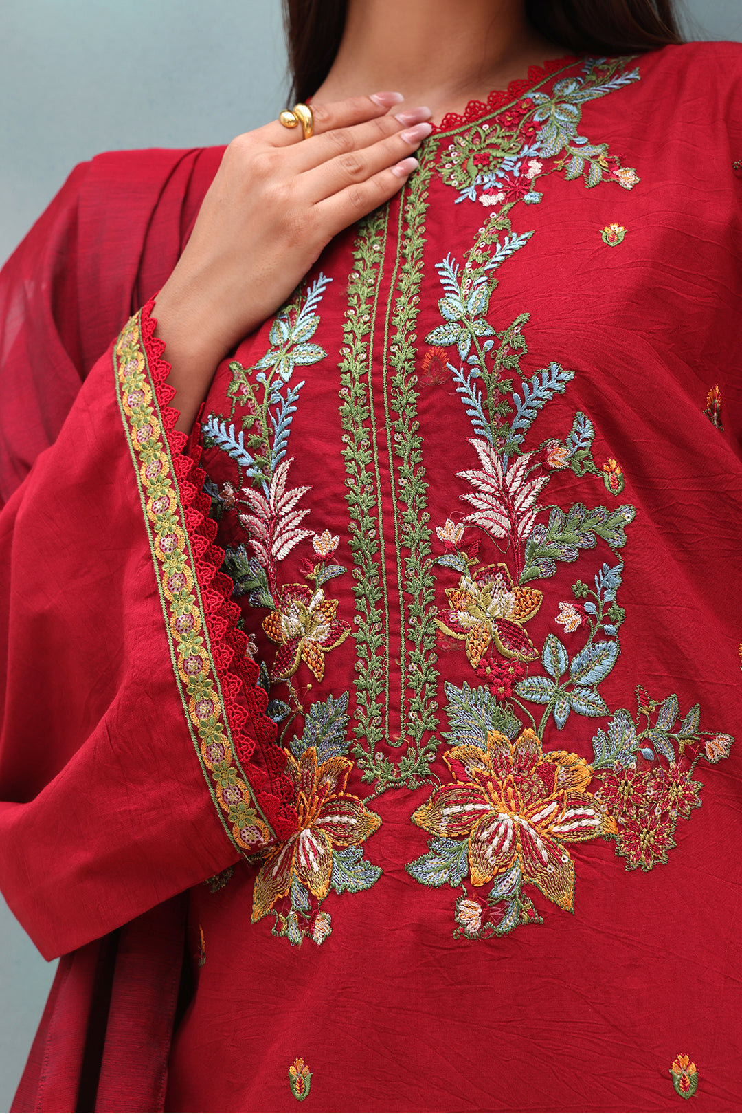 Zellbury | Unstitched 3 Piece Cambric | Embroidered Shirt Shalwar Dupatta - 0083 - Libasekhas