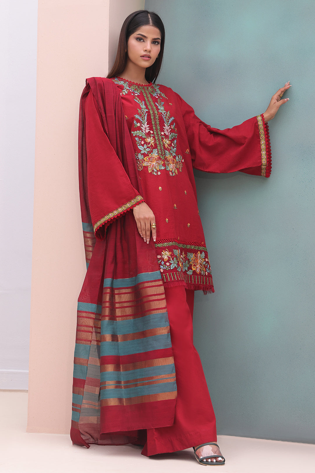 Zellbury | Unstitched 3 Piece Cambric | Embroidered Shirt Shalwar Dupatta - 0083 - House Of Zarish