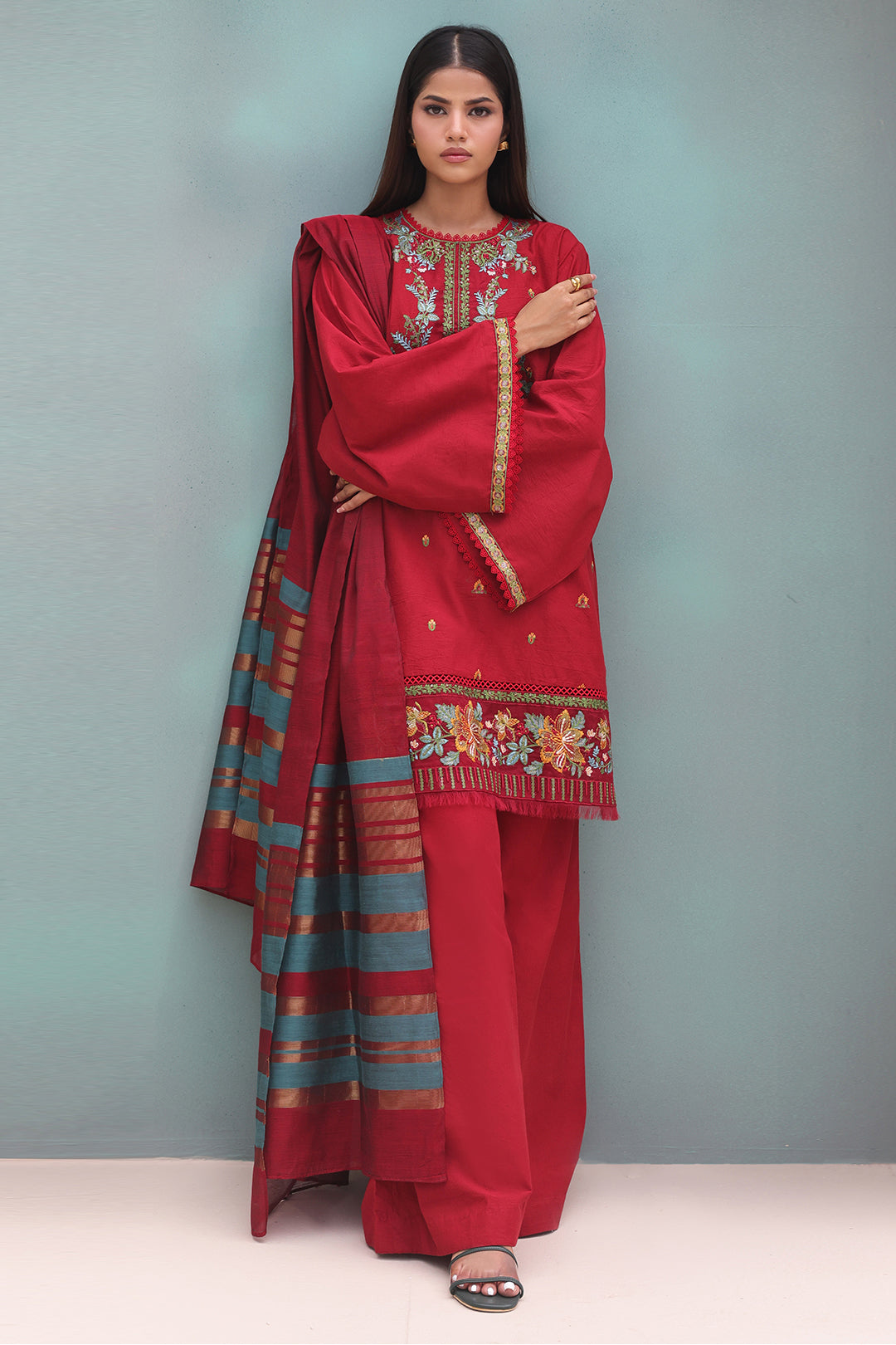 Zellbury | Unstitched 3 Piece Cambric | Embroidered Shirt Shalwar Dupatta - 0083 - House Of Zarish