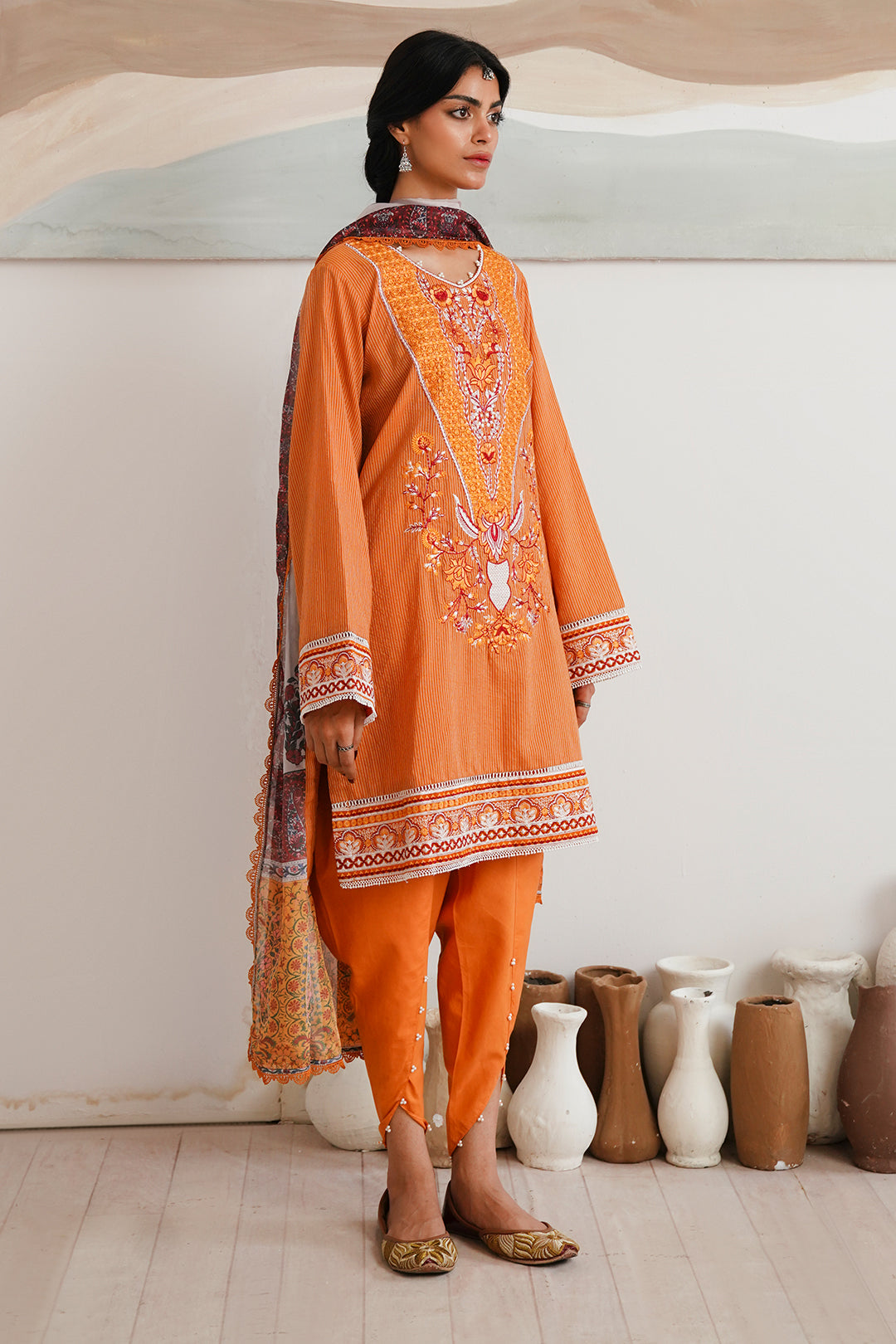 Zellbury | Unstitched 3 Piece Zari | Embroidered Shirt Shalwar Dupatta - 0085 - House Of Zarish