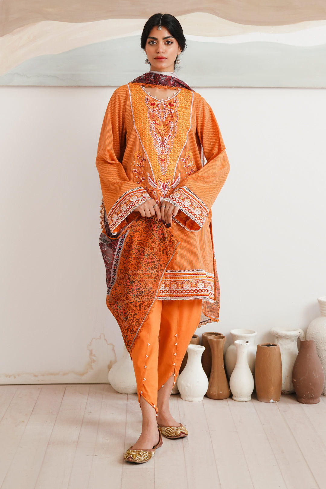 Zellbury | Unstitched 3 Piece Zari | Embroidered Shirt Shalwar Dupatta - 0085 - House Of Zarish