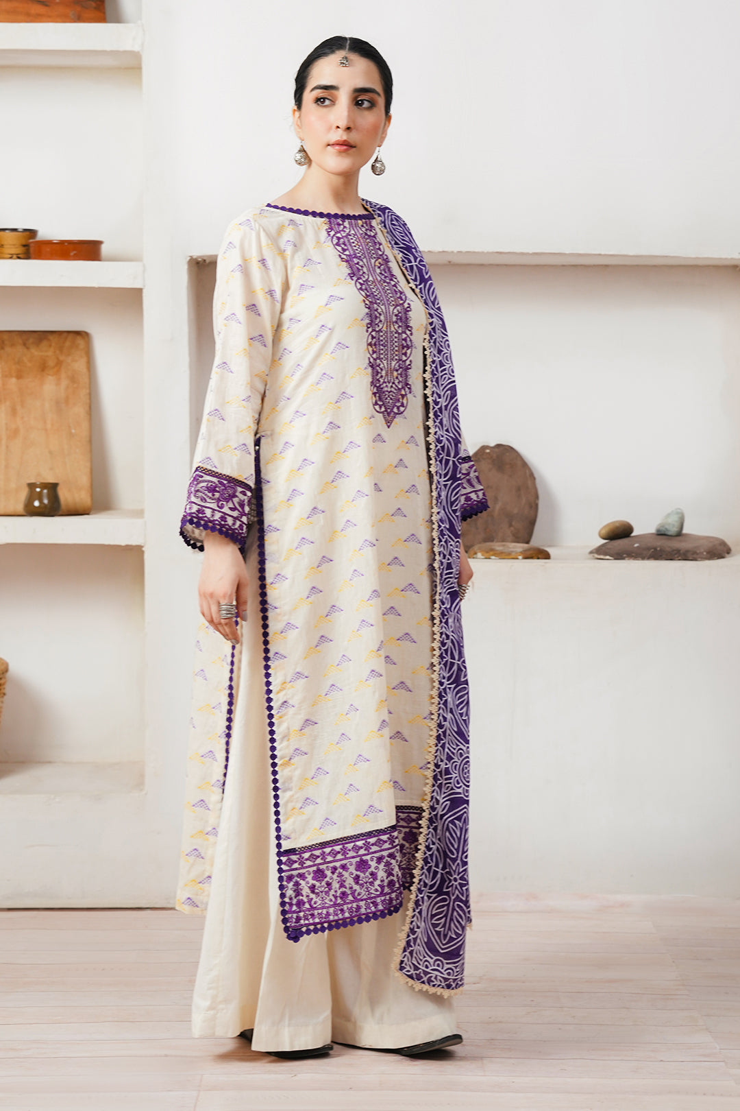 Zellbury | Unstitched 3 Piece Jacquard | Embroidered Shirt Shalwar Dupatta - 0086 - House Of Zarish
