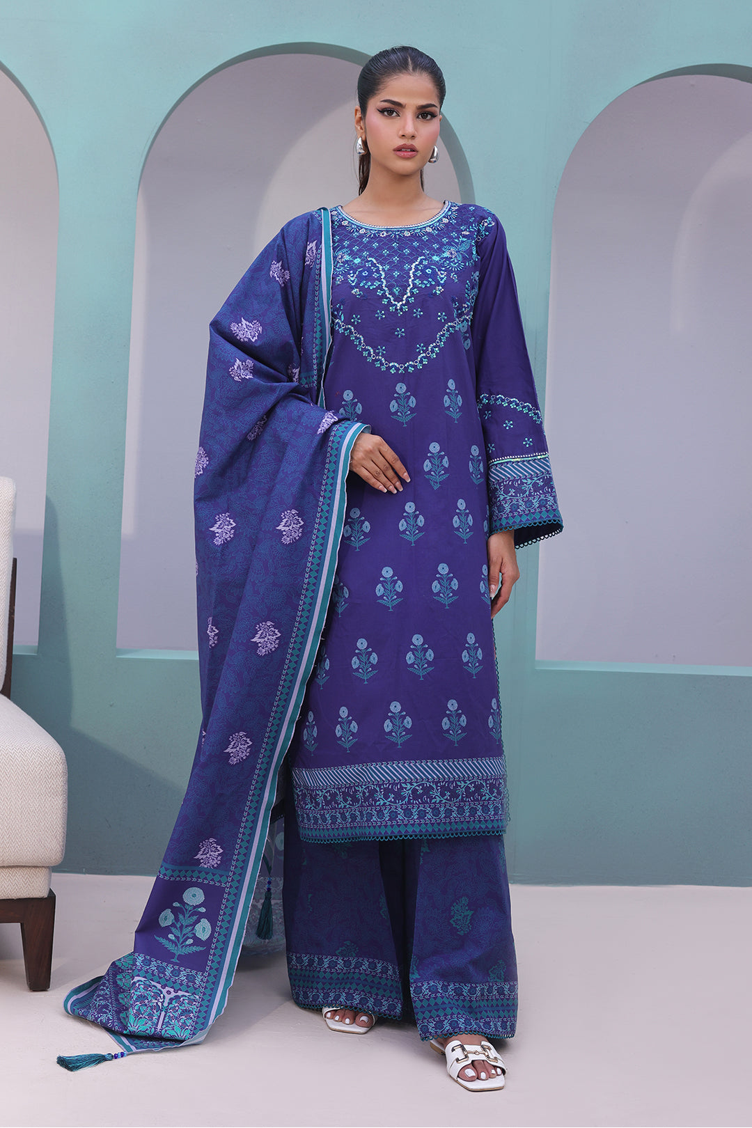 Zellbury | Unstitched 3 Piece Cambric | Embroidered Shirt Shalwar Dupatta - 0141 - House Of Zarish