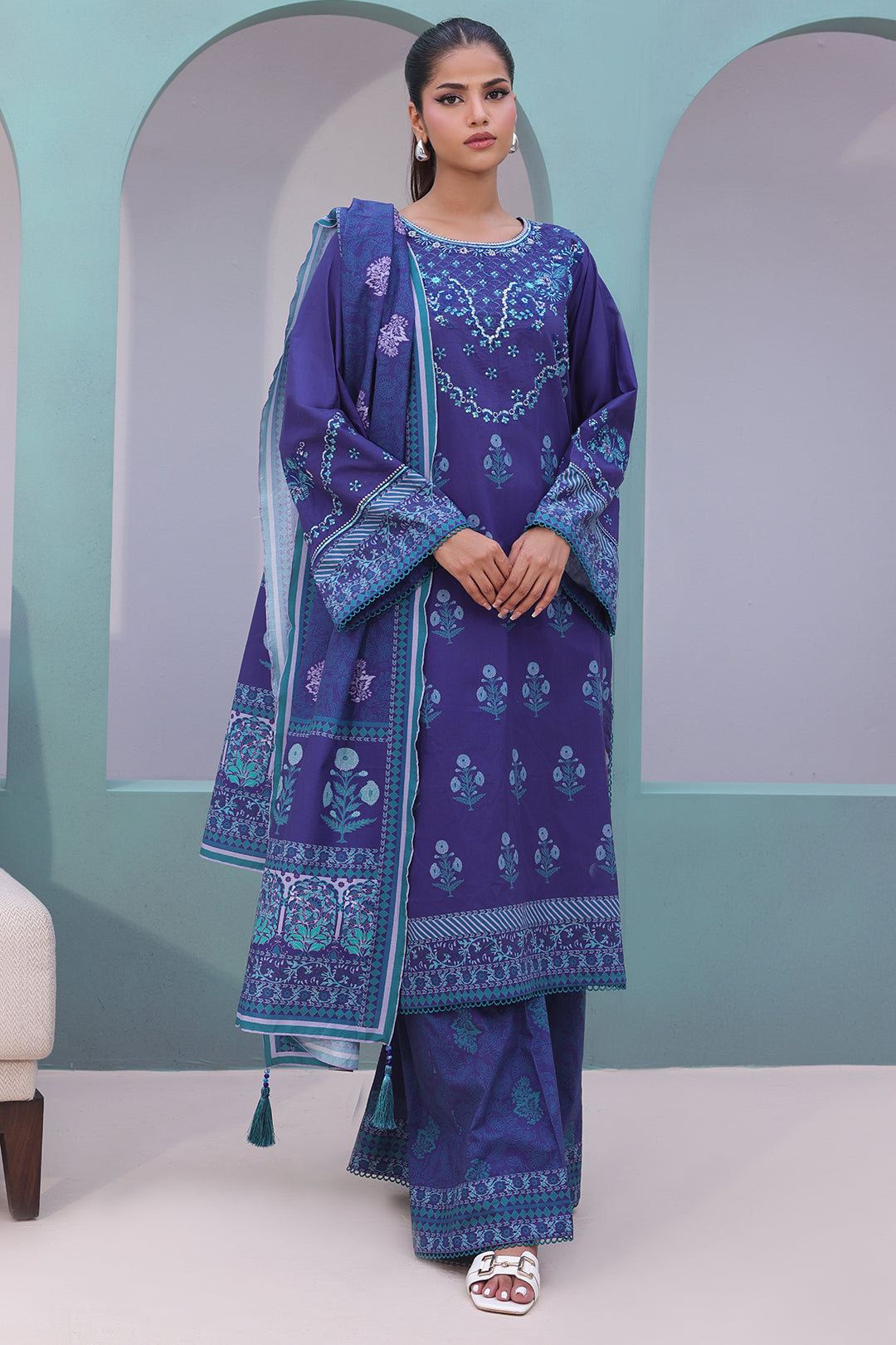 Zellbury | Unstitched 3 Piece Cambric | Embroidered Shirt Shalwar Dupatta - 0141 - House Of Zarish