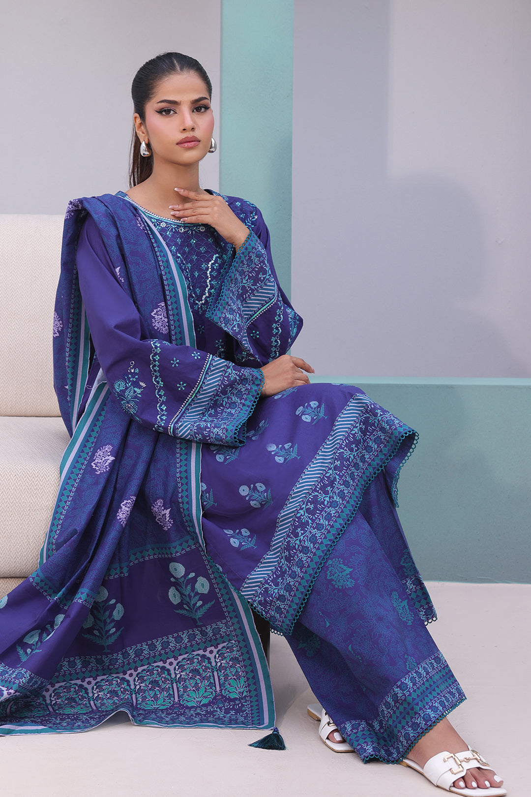 Zellbury | Unstitched 3 Piece Cambric | Embroidered Shirt Shalwar Dupatta - 0141 - House Of Zarish