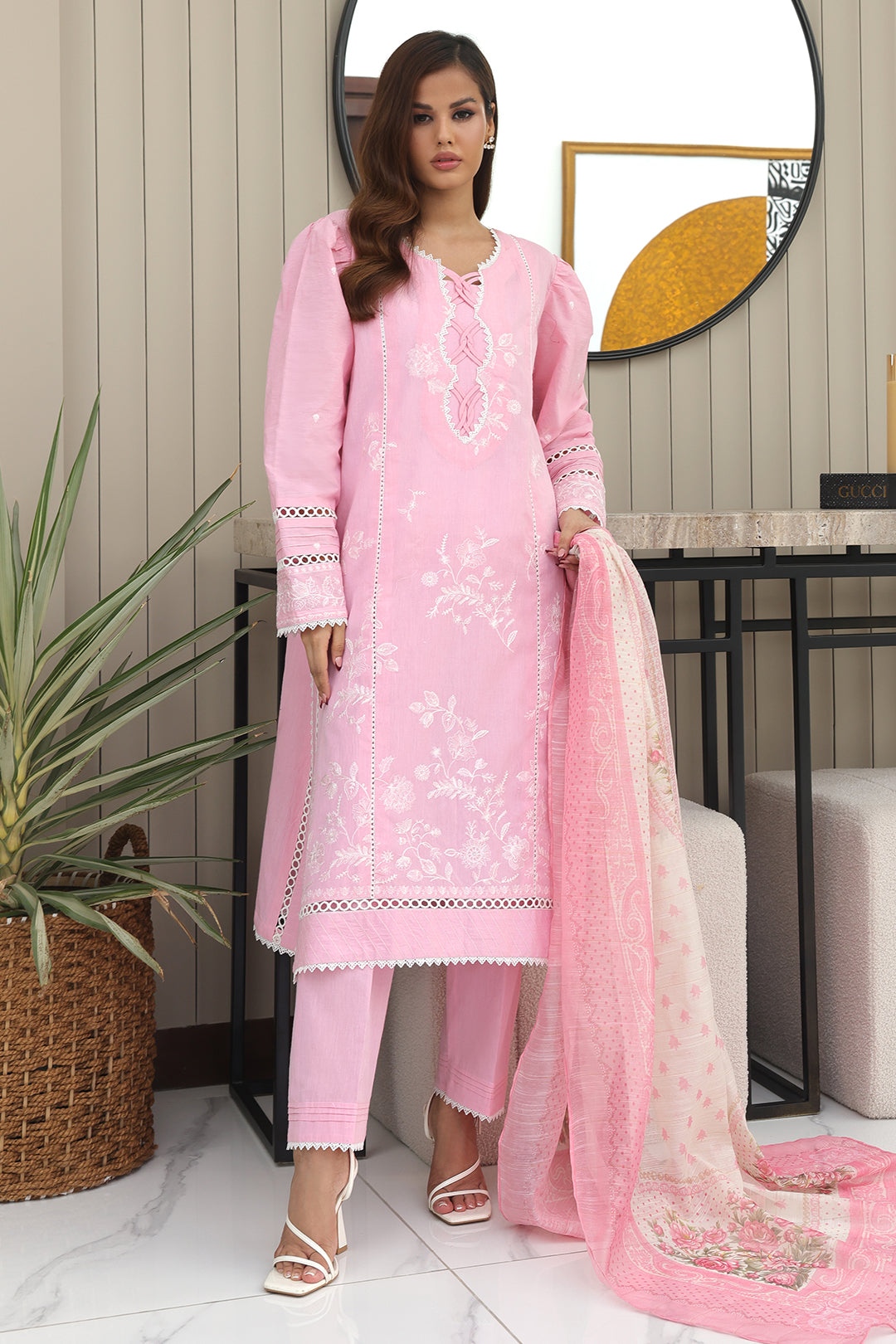 Zellbury | Unstitched 3 Piece Chambray | Embroidered Shirt Shalwar Dupatta - 0146 - House Of Zarish