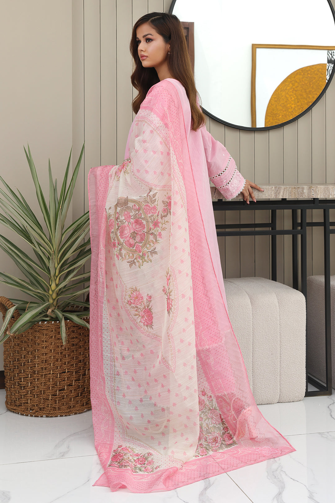 Zellbury | Unstitched 3 Piece Chambray | Embroidered Shirt Shalwar Dupatta - 0146 - House Of Zarish