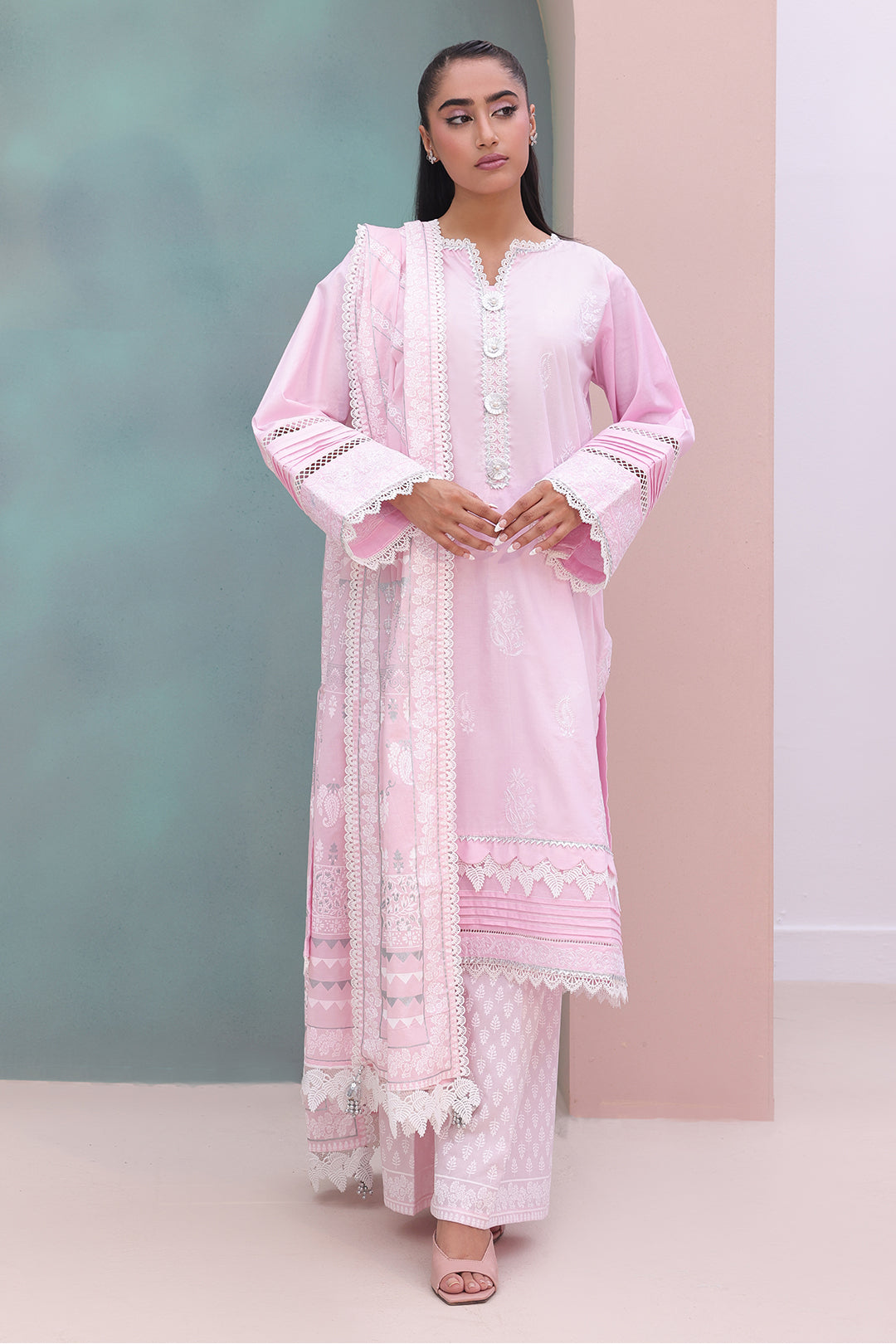 Zellbury | Unstitched 3 Piece Cambric | Embroidered Shirt Shalwar Dupatta - 0147 - House Of Zarish