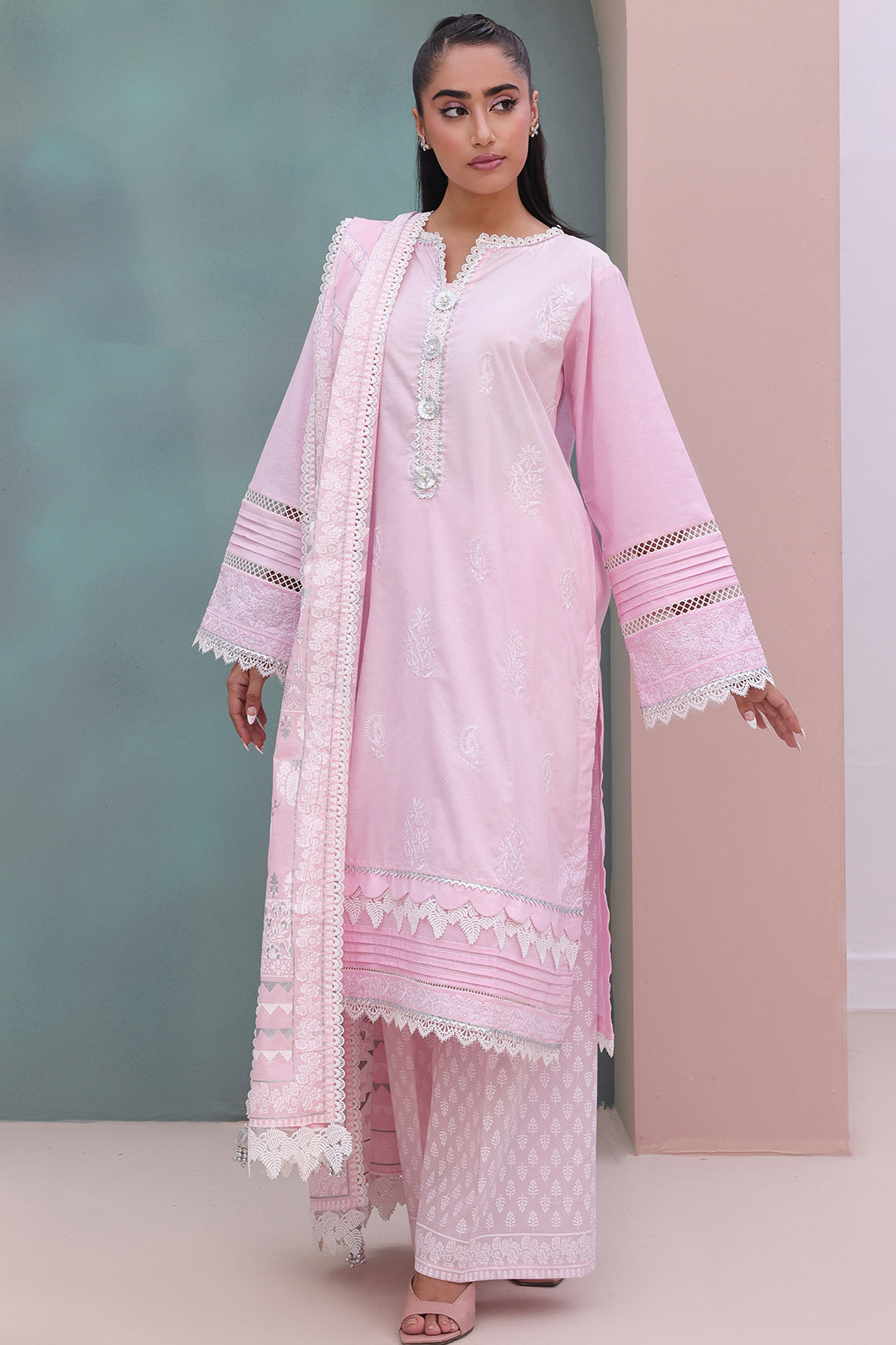 Zellbury | Unstitched 3 Piece Cambric | Embroidered Shirt Shalwar Dupatta - 0147 - House Of Zarish