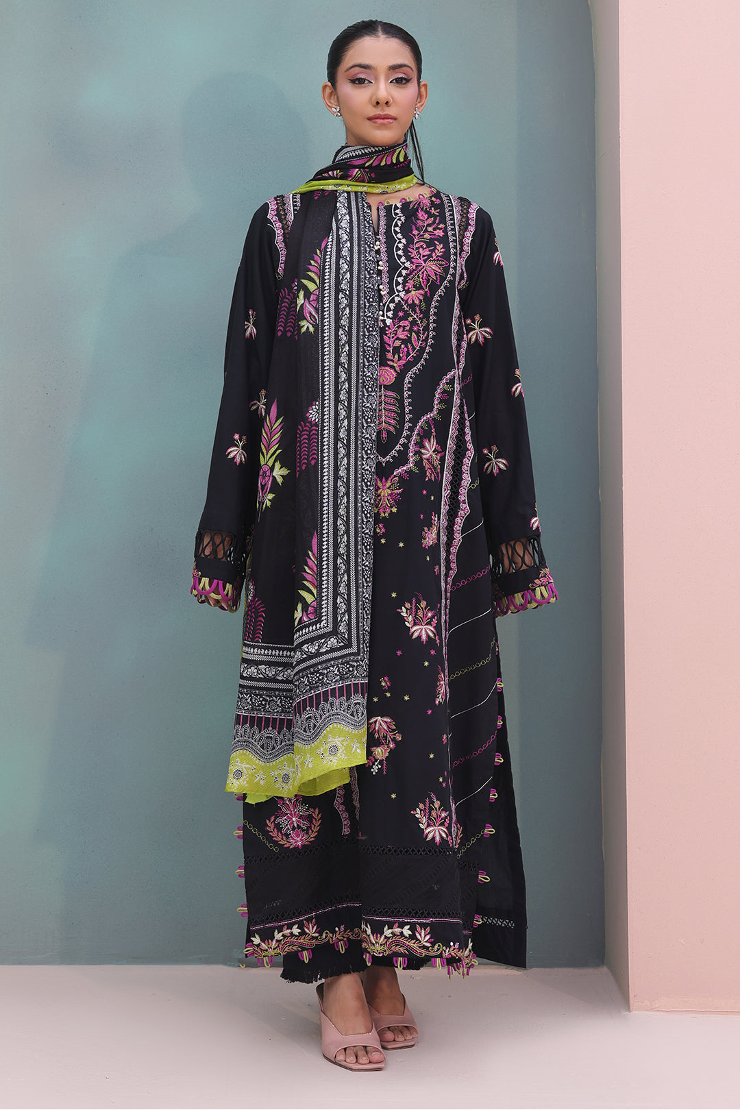 Zellbury | Unstitched 3 Piece Chambray | Embroidered Shirt Shalwar Dupatta - 0148 - House Of Zarish
