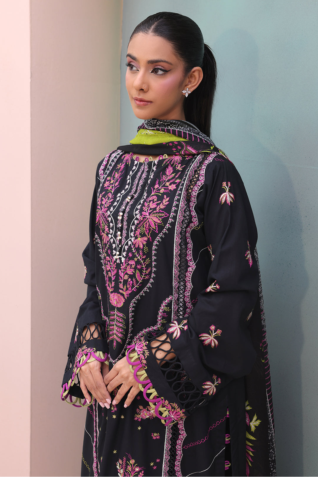 Zellbury | Unstitched 3 Piece Chambray | Embroidered Shirt Shalwar Dupatta - 0148 - House Of Zarish