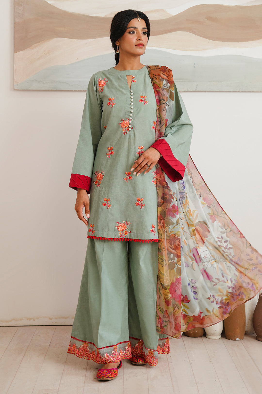 Zellbury | Unstitched 3 Piece Cambric | Embroidered Shirt Shalwar Dupatta - 0149 - House Of Zarish