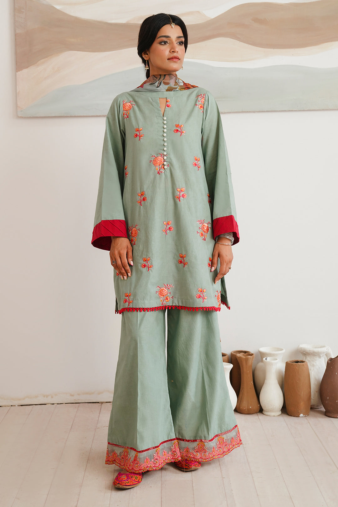 Zellbury | Unstitched 3 Piece Cambric | Embroidered Shirt Shalwar Dupatta - 0149 - House Of Zarish