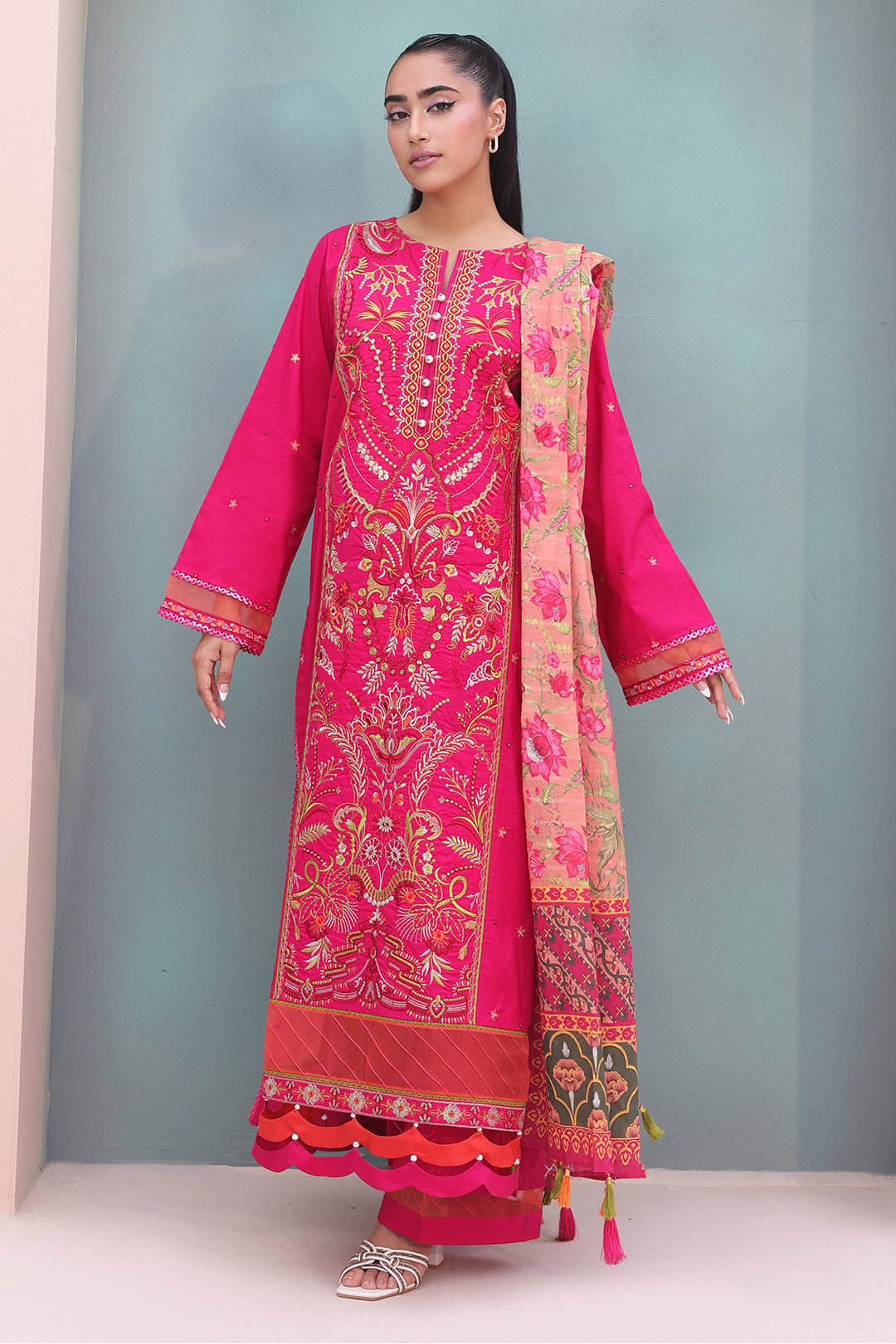 Zellbury | Unstitched 3 Piece Cambric | Embroidered Shirt Shalwar Dupatta - 0151 - House Of Zarish
