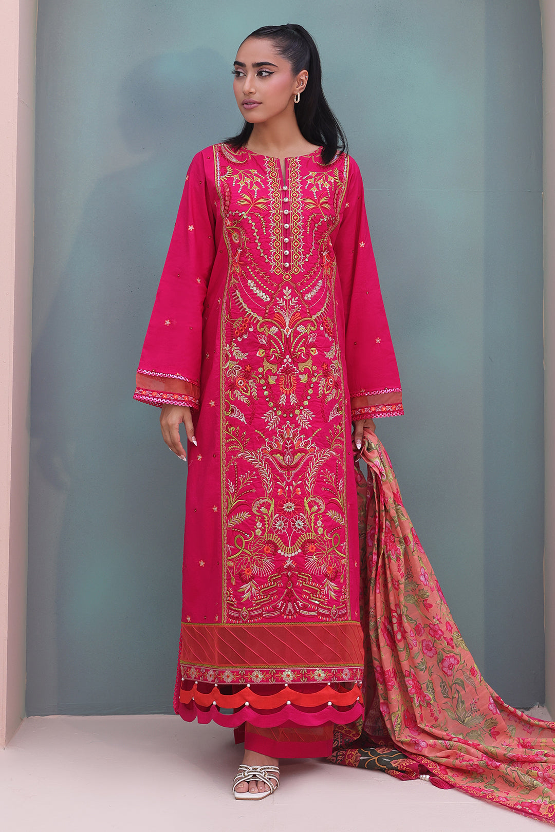 Zellbury | Unstitched 3 Piece Cambric | Embroidered Shirt Shalwar Dupatta - 0151 - House Of Zarish