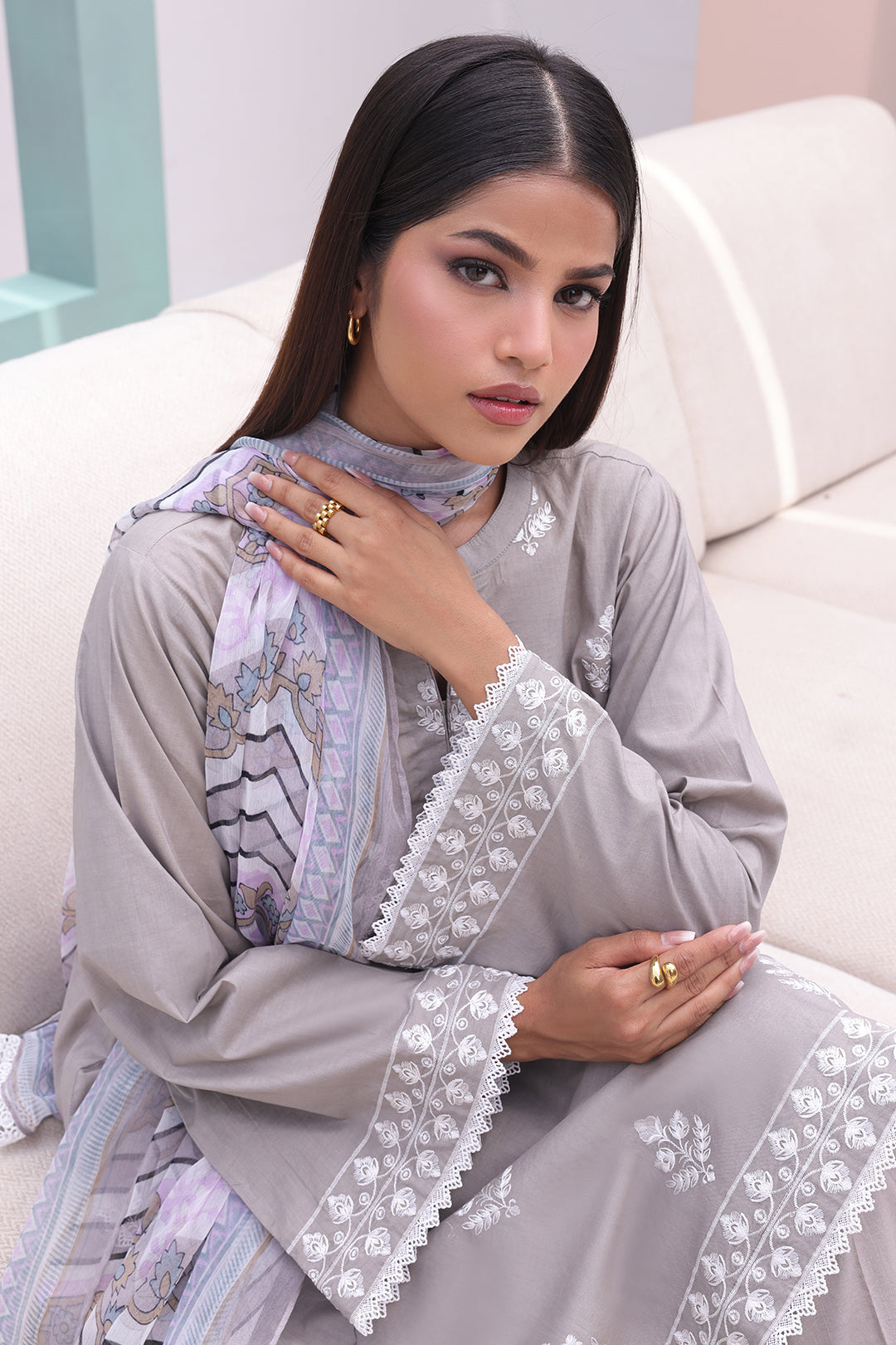 Zellbury | Unstitched 3 Piece Cambric | Embroidered Shirt Shalwar Dupatta - 0601 - House Of Zarish