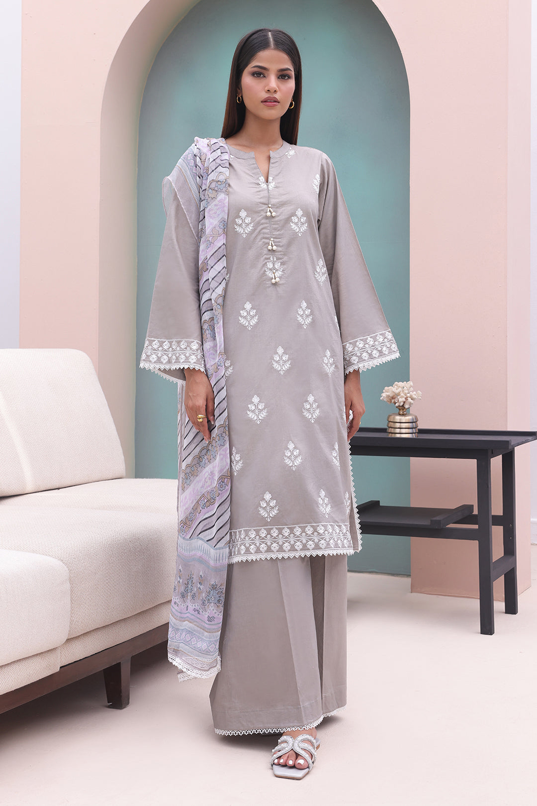 Zellbury | Unstitched 3 Piece Cambric | Embroidered Shirt Shalwar Dupatta - 0601 - House Of Zarish