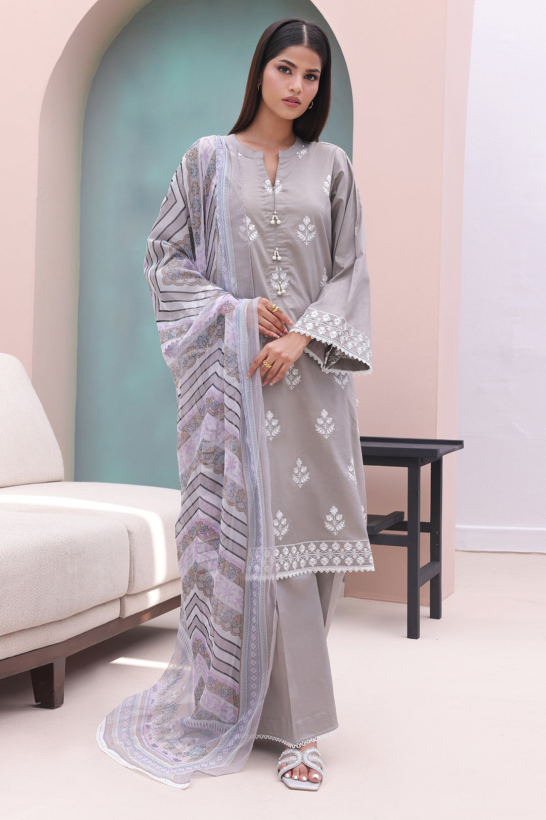 Zellbury | Unstitched 3 Piece Cambric | Embroidered Shirt Shalwar Dupatta - 0601 - House Of Zarish