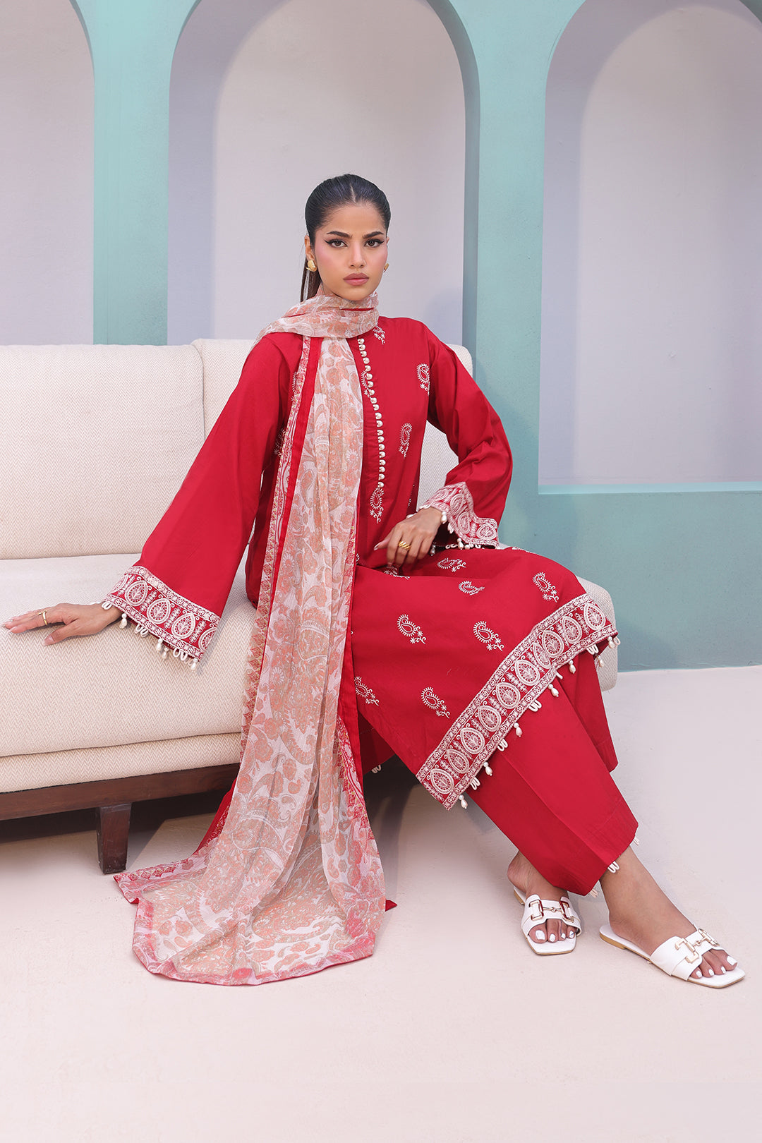 Zellbury | Unstitched 3 Piece Cambric | Embroidered Shirt Shalwar Dupatta - 0602 - House Of Zarish