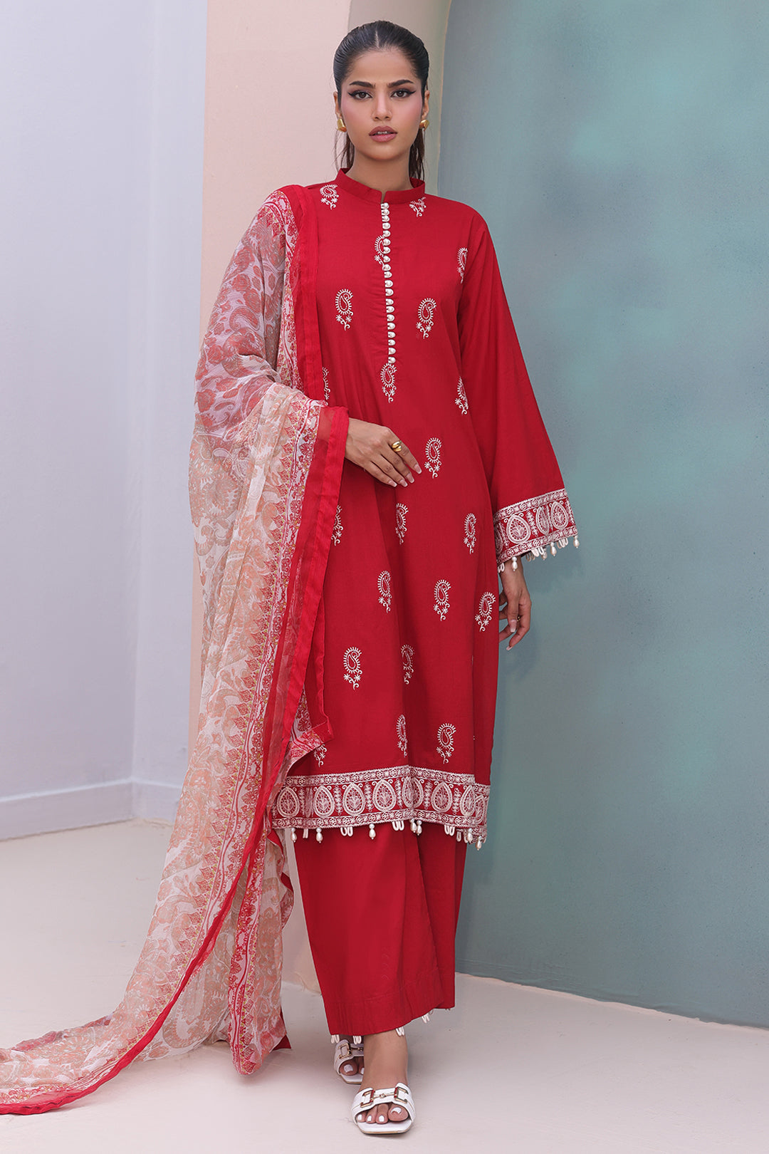Zellbury | Unstitched 3 Piece Cambric | Embroidered Shirt Shalwar Dupatta - 0602 - House Of Zarish