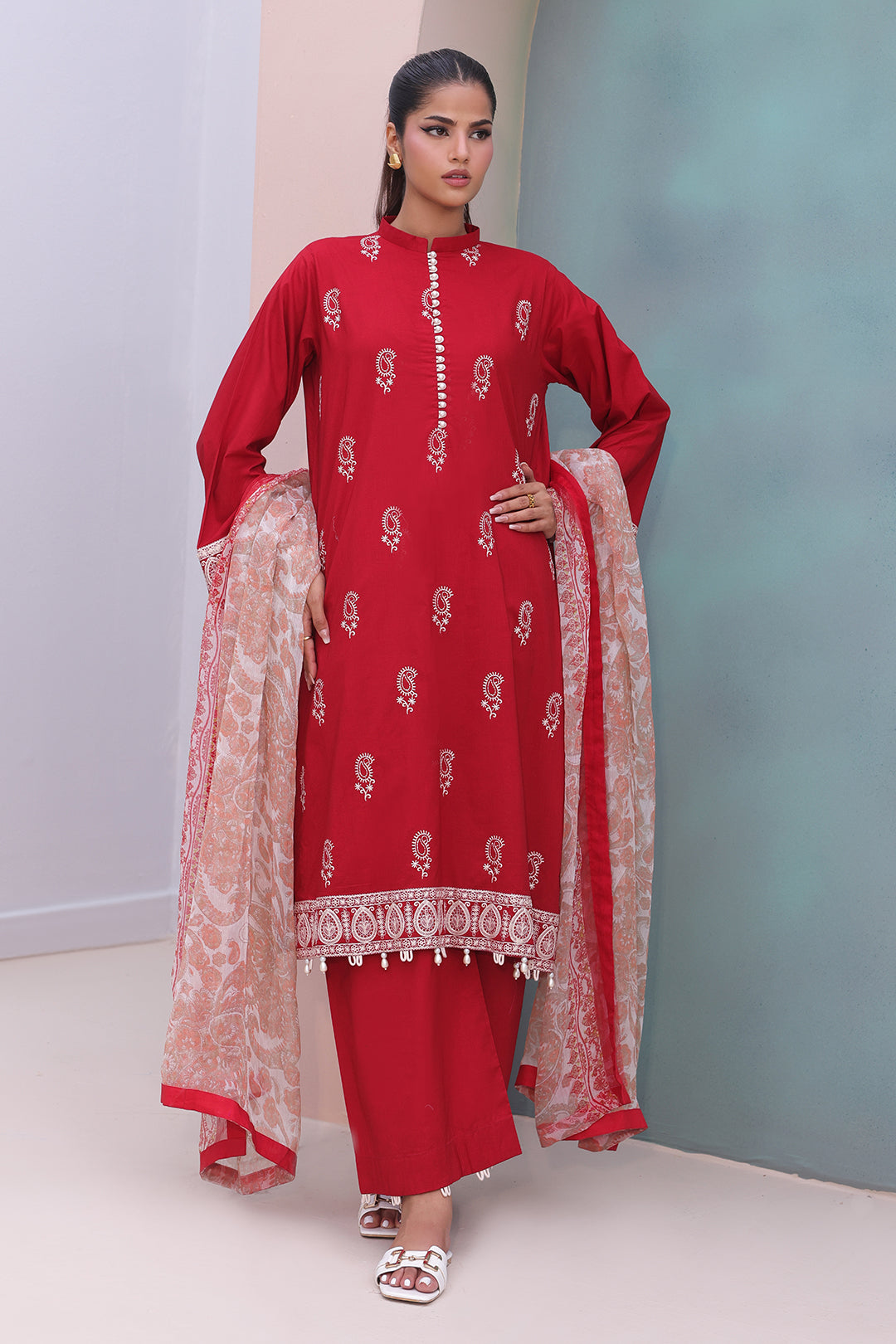 Zellbury | Unstitched 3 Piece Cambric | Embroidered Shirt Shalwar Dupatta - 0602 - House Of Zarish