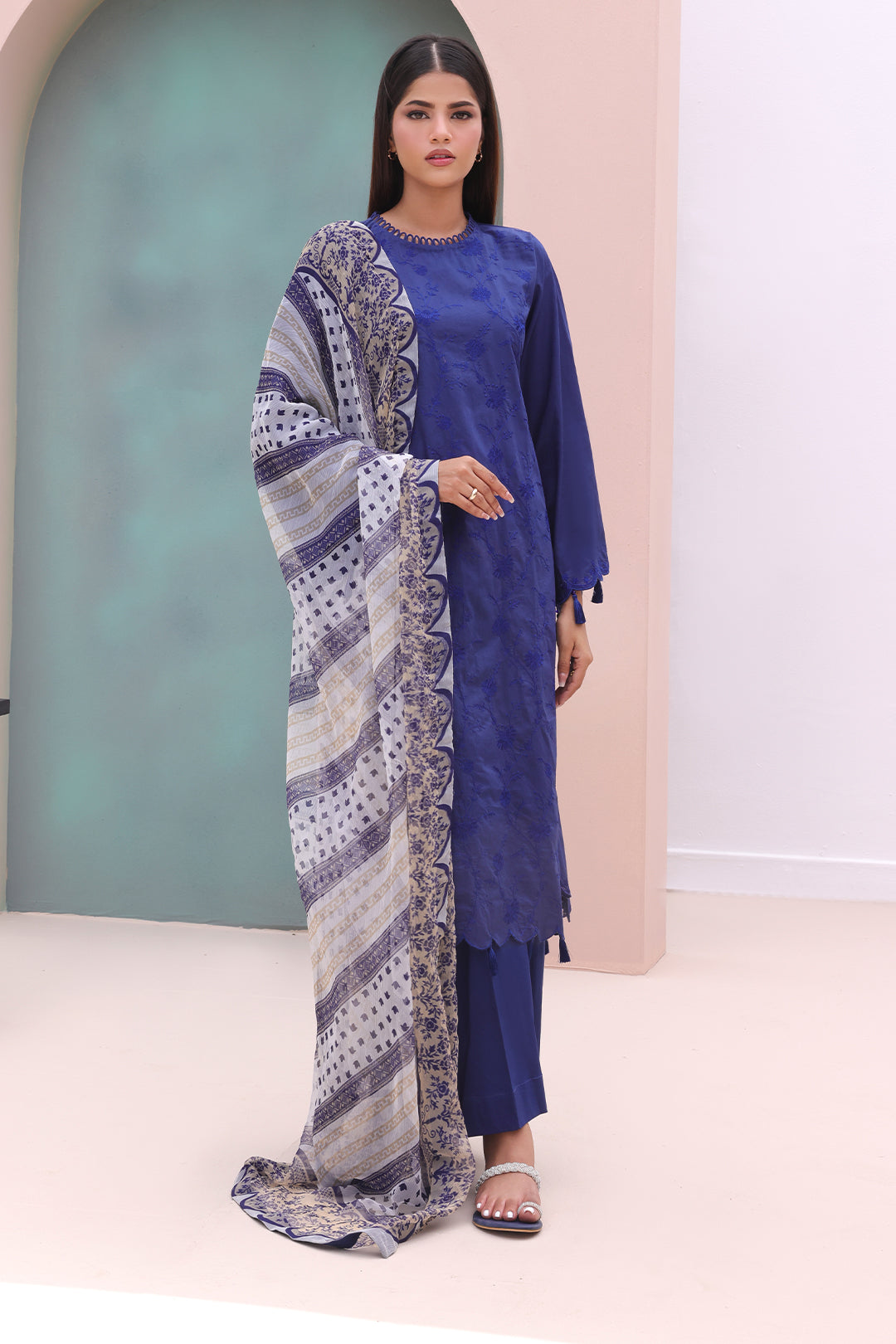 Zellbury | Unstitched 3 Piece Cambric | Embroidered Shirt Dupatta - 0604 - House Of Zarish