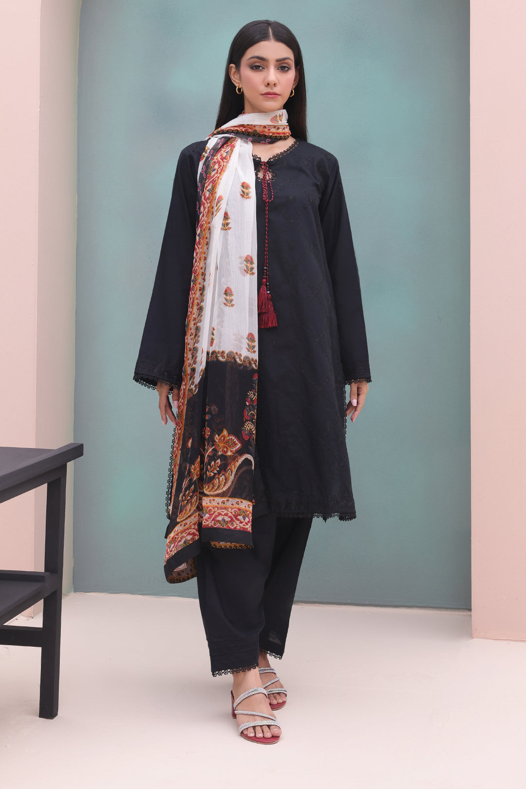 Zellbury | Unstitched 3 Piece Cambric | Embroidered Shirt Shalwar Dupatta - 0605 - Libasekhas