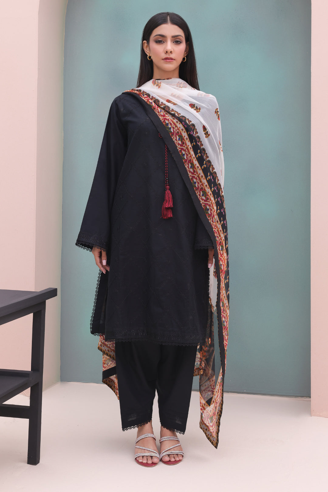 Zellbury | Unstitched 3 Piece Cambric | Embroidered Shirt Shalwar Dupatta - 0605 - Libasekhas
