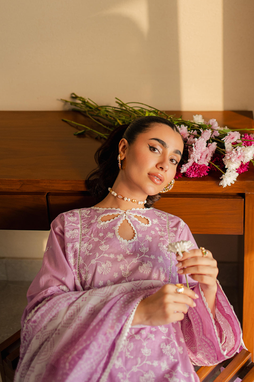 Zellbury | Unstitched 3 Piece Chikankari | Embroidered Shirt Shalwar Dupatta - 0703 - House Of Zarish