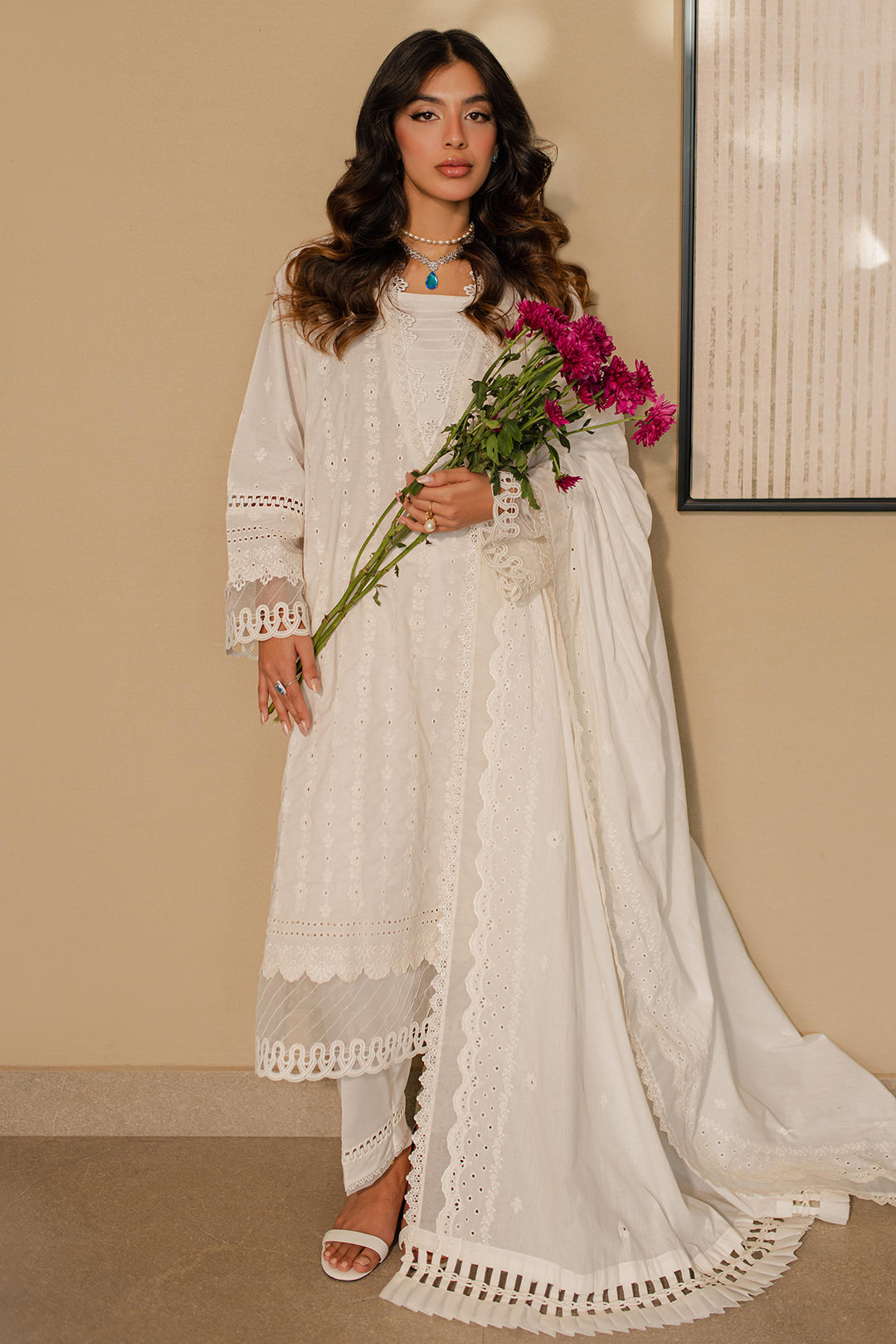Zellbury | Unstitched 3 Piece Chikankari | Embroidered Shirt Shalwar Dupatta - 0704 - House Of Zarish